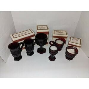 5 Vintage 1990's Avon 1876 Cape Cod Collection Ruby Red Glass Dishes Boxes New